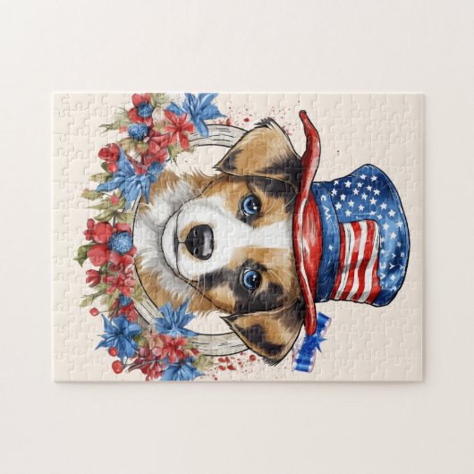 Patriottische Puppy 4 juli Verenigde Staten Onafha Legpuzzel (Horizontaal)