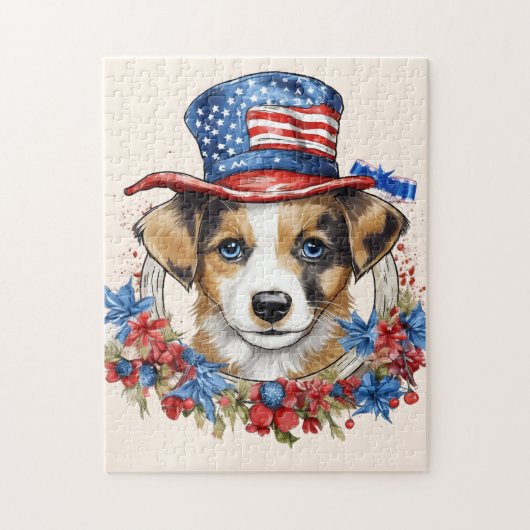 Patriottische Puppy 4 juli Verenigde Staten Onafha Legpuzzel (Verticaal)