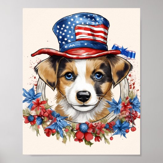 Patriottische Puppy 4 juli Verenigde Staten Onafha Poster (Voorkant)