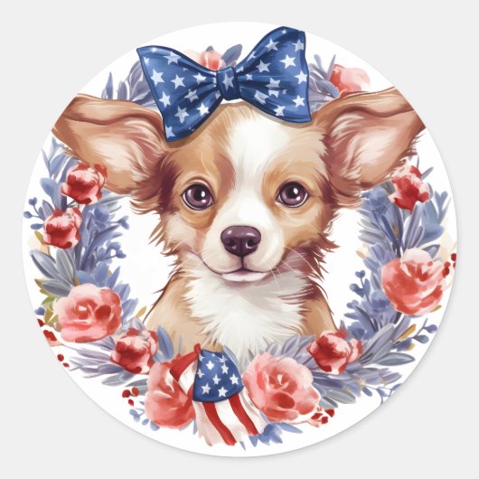 Patriottische Puppy 4 juli Verenigde Staten Onafha Ronde Sticker (Voorkant)