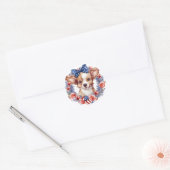 Patriottische Puppy 4 juli Verenigde Staten Onafha Ronde Sticker (Envelop)