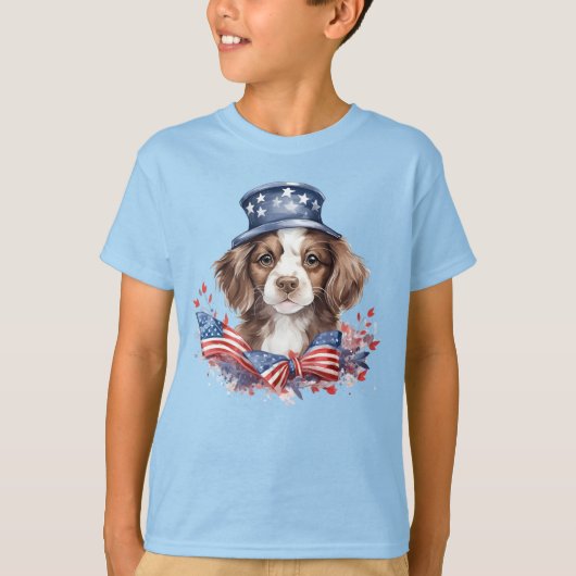 Patriottische Puppy 4 juli Verenigde Staten Onafha T-shirt (Voorkant)