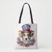 Patriottische Puppy 4 juli Verenigde Staten Onafha Tote Bag (Voorkant)