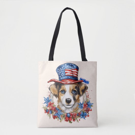 Patriottische Puppy 4 juli Verenigde Staten Onafha Tote Bag (Voorkant)