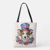 Patriottische Puppy 4 juli Verenigde Staten Onafha Tote Bag (Achterkant)