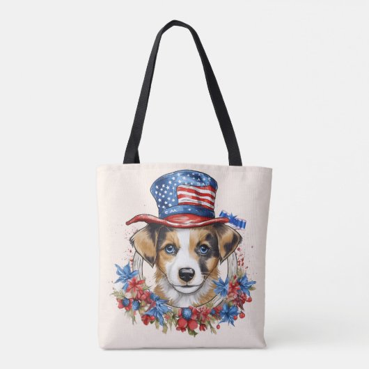 Patriottische Puppy 4 juli Verenigde Staten Onafha Tote Bag (Achterkant)