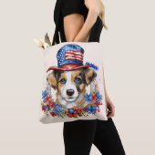 Patriottische Puppy 4 juli Verenigde Staten Onafha Tote Bag (Dichtbij)