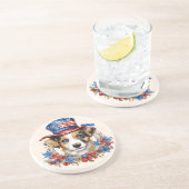 Patriottische Puppy 4 juli Verenigde Staten Onafha Zandsteen Onderzetter (Zijkant)