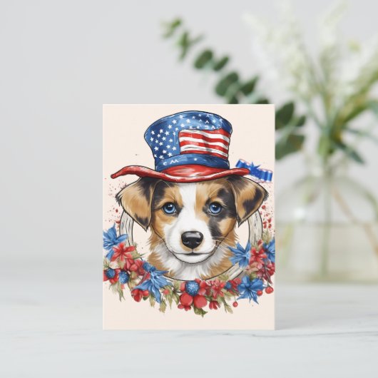 Patriottische Puppy 4 juli VS Onafhankelijkheidsda Briefkaart (Staand voorkant)