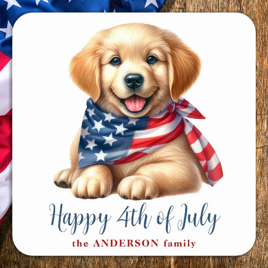 Patriottische puppy Golden Retriever Happy 4th of Vierkante Sticker