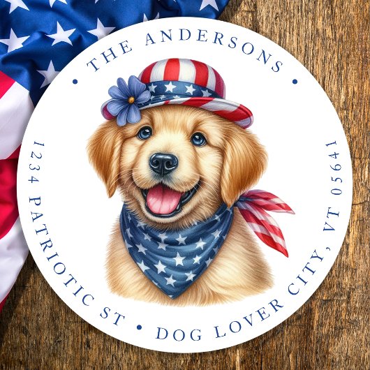 Patriottische puppy hond 4 juli retouradres ronde sticker