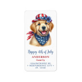 Patriottische puppy hond Rood Wit Blauw Terugkeer  Etiket (Voorkant)