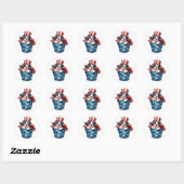 Patriottische Puppy Hond Rood Wit Blauw Top Hoed Ronde Sticker (Vel)