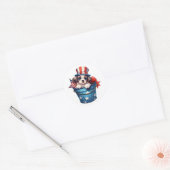Patriottische Puppy Hond Rood Wit Blauw Top Hoed Ronde Sticker (Envelop)
