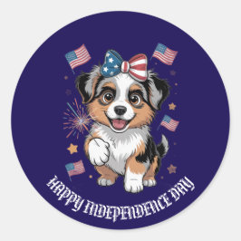 Patriottische puppy met Amerikaanse vlaggen Custom Ronde Sticker