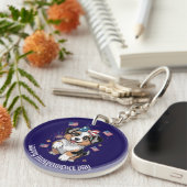 Patriottische puppy met Amerikaanse vlaggen Custom Sleutelhanger (Voorkant Rechts)