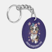 Patriottische puppy met Amerikaanse vlaggen Custom Sleutelhanger (Voorkant Links)
