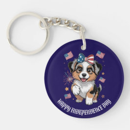 Patriottische puppy met Amerikaanse vlaggen Custom Sleutelhanger