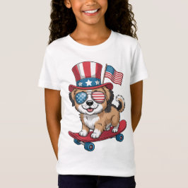 Patriottische Puppy op een Skateboard T-shirt