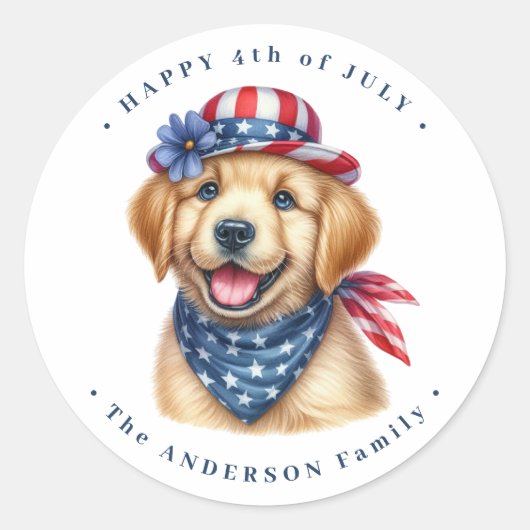 Patriottische Puppy Rood Wit Blauw Golden Retrieve Ronde Sticker (Voorkant)