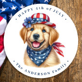 Patriottische Puppy Rood Wit Blauw Golden Retrieve Ronde Sticker