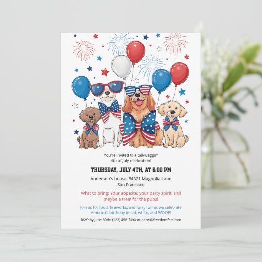 Patriottische pups 4 juli kaart (Staand voorkant)