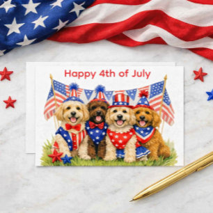 Patriottische Pups: Doodle Dogs 4 juli Feestdagenkaart