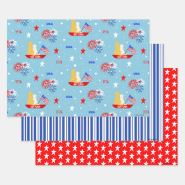 Patriottische Pups op Botens Set van 3 Cadeaupapie Inpakpapier Vel