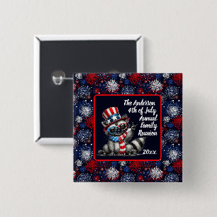  Patriottische Raccoon 4 juli Partij Vierkante Button 5,1 Cm