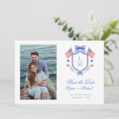 Patriottische rand met VS-vlaggen | Monogram Save The Date (Staand voorkant)