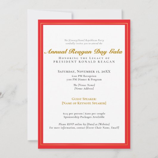 Patriottische Reagan Day Gala Fundraiser Republike Kaart (Voorkant)