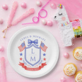 Patriottische Red White & I Do Monogram Bruiloft Papieren Bordje (Feest)