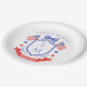 Patriottische Red White & I Do Monogram Bruiloft Papieren Bordje (Gekanteld)