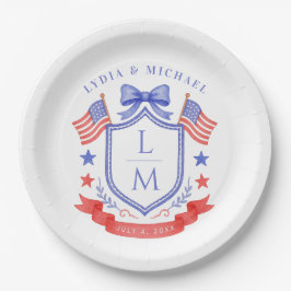 Patriottische Red White & I Do Monogram Bruiloft Papieren Bordje