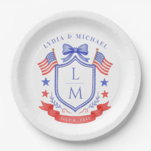 Patriottische Red White & I Do Monogram Bruiloft Papieren Bordje