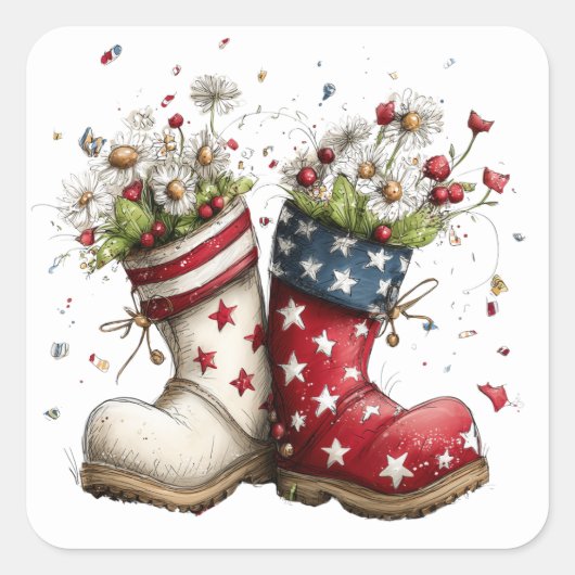 Patriottische Regenlaars Bloem Kunst Vierkante Sticker (Voorkant)