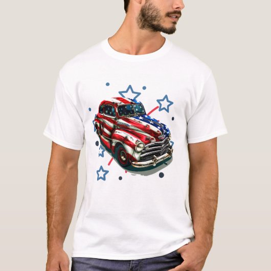Patriottische Retro Auto Kunst T-shirt (Voorkant)