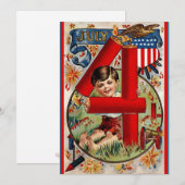 Patriottische Retro  USA 4 juli Feestdagenkaart (Voorkant / Achterkant)