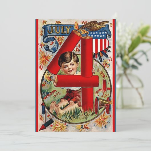 Patriottische Retro USA 4 juli Feestdagenkaart (Staand voorkant)