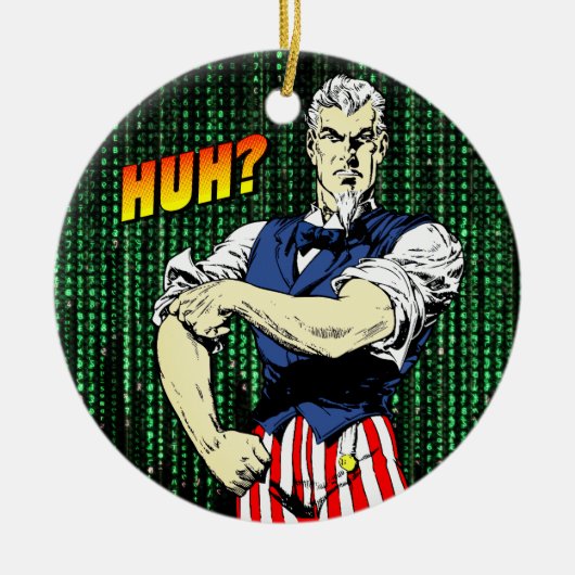 Patriottische Retro Whimsy: Uncle Sam's Roll-Up Sl Keramisch Ornament (Voorkant)