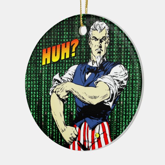 Patriottische Retro Whimsy: Uncle Sam's Roll-Up Sl Keramisch Ornament (Links)