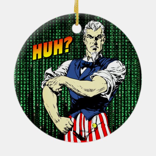 Patriottische Retro Whimsy: Uncle Sam's Roll-Up Sl Keramisch Ornament (Achterkant)