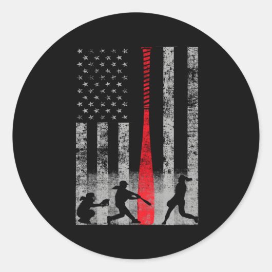 Patriottische rode bat Softball-vlag Ronde Sticker (Voorkant)