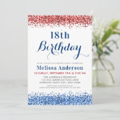 Patriottische rode blauwe glitter Birthday Party Kaart (Staand voorkant)