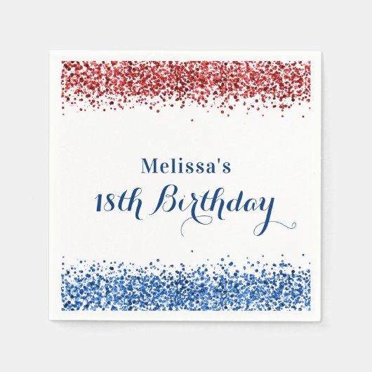 Patriottische rode blauwe glitter Birthday Party Servet (Voorkant)