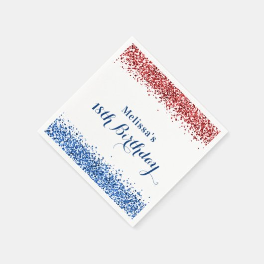 Patriottische rode blauwe glitter Birthday Party Servet (Hoek)