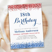 Patriottische rode blauwe glitter Birthday Party Uitnodiging Briefkaart