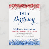 Patriottische rode blauwe glitter Birthday Party Uitnodiging Briefkaart (Voorkant)