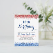 Patriottische rode blauwe glitter Birthday Party Uitnodiging Briefkaart (Staand voorkant)
