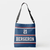 Patriottische rode blauwe sport Jersey Stripes Crossbody Tas (Achterkant)